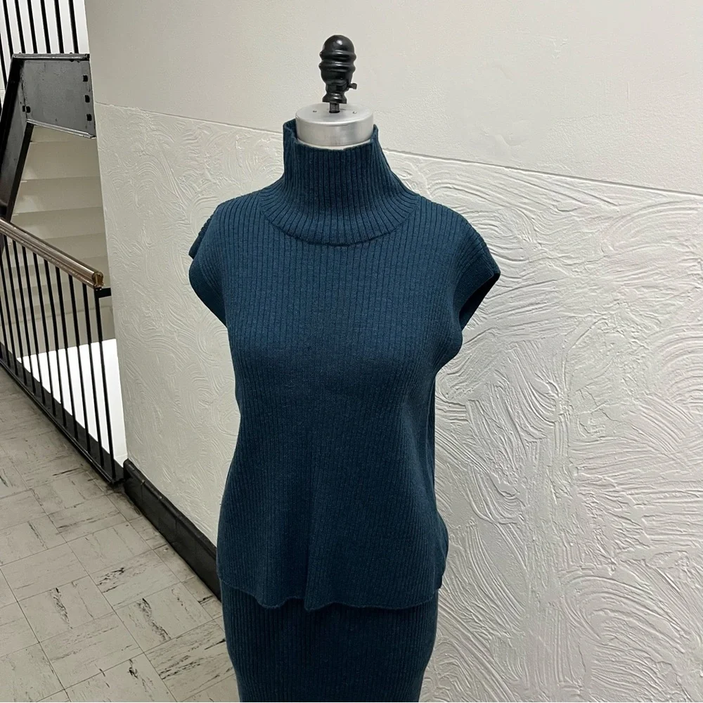 Eileen Fisher Ribbed Merino Wool Knit Top and Midi Skirt Set; fits Size 6 - Picture 3 of 13